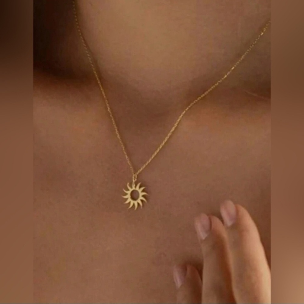 Gold Plated Stainless Steel Sun Pendant Necklace | Celestial Minimalist Charm |